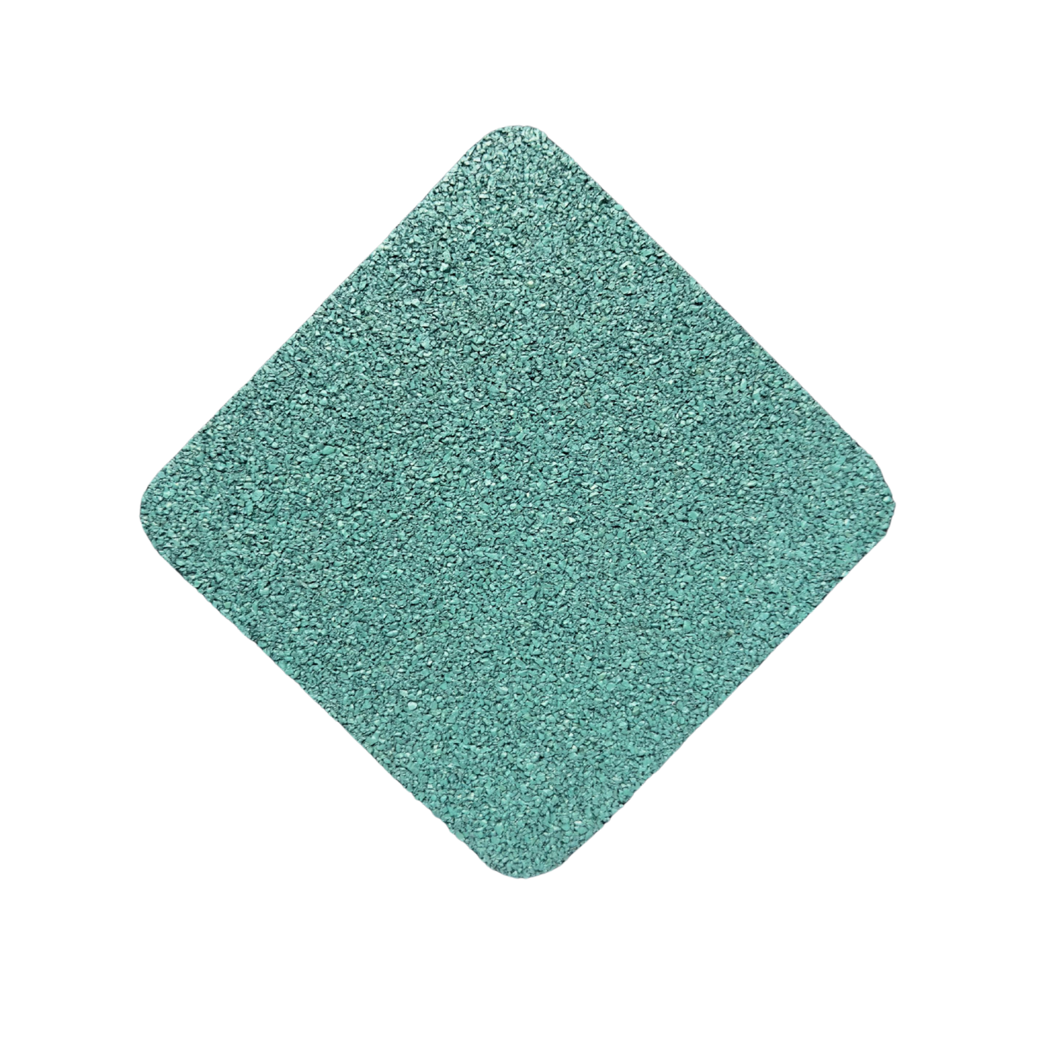 Close-up top view of high-density green rubber gym flooring showing the textured, non-slip surface and black recycled flecks.