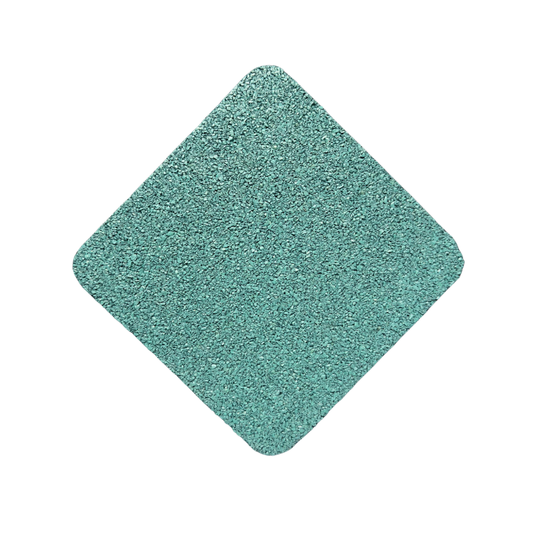 Close-up top view of high-density green rubber gym flooring showing the textured, non-slip surface and black recycled flecks.