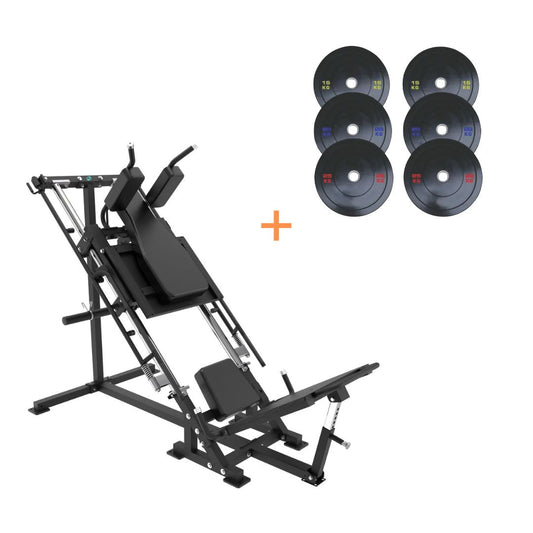 Leg Press & Hack Squat S901 Combo Machine + 120 kg Olympic Bumper Plates Bundle - 24/7 Gym Equipment