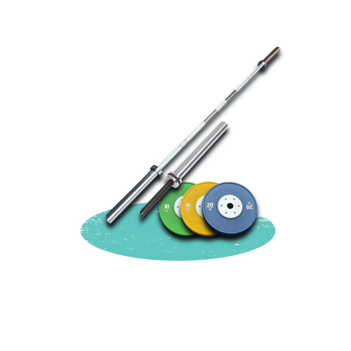 Commercial Olympic barbell with coloured bumper plates for home and gym use in Australia