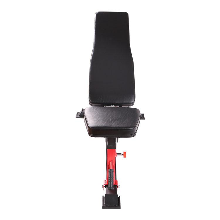 Red and black FID adjustable weight bench front view - high density padding