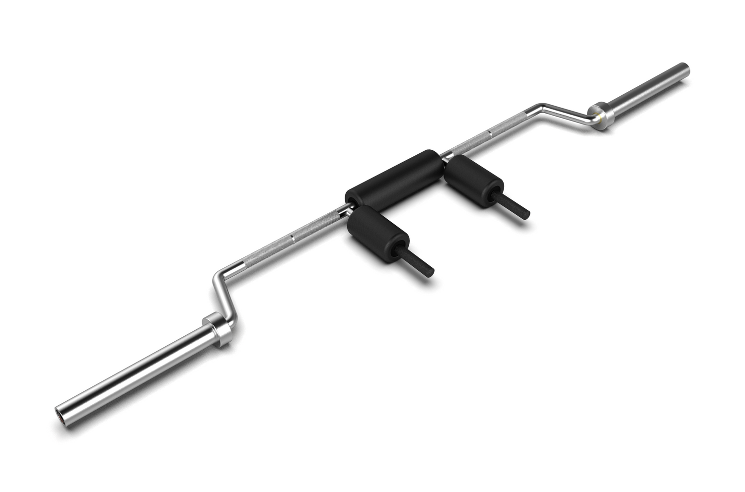 Safety squat bar full view showing cambered yoke design, padded shoulder rest and forward-facing handles with 50mm Olympic sleeves — 247 Gym Equipment Sydney
