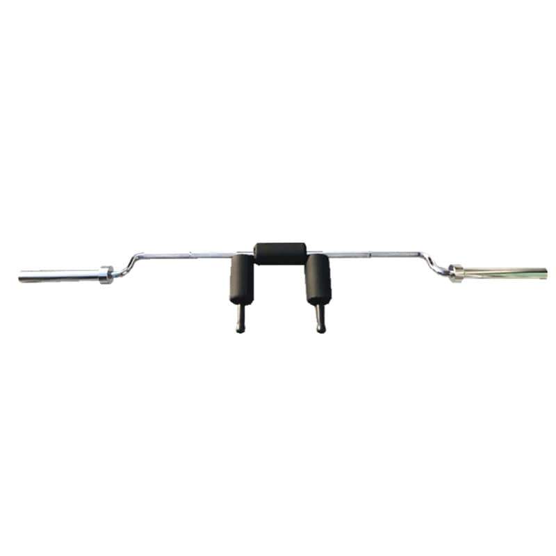 Safety squat bar side profile showing cambered bar shape, handle position and full 2200mm Olympic sleeve length — 247 Gym Equipment Australia
